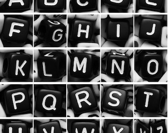 6mm Black Cube Acrylic Alphabet Beads, single A-Z & mixed letters, DIY Jewellery Making