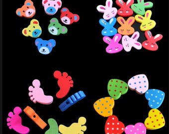 Multicoloured wood beads,50 shaped beads  for Kid's DIY Jewellery Making