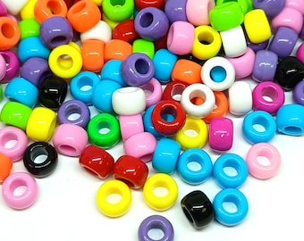 100 quality Multicoloured opaque Acrylic Pony Beads 9x6mm for DIY Jewellery Making