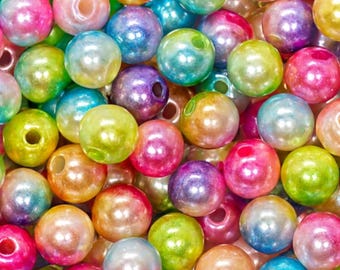 Colorful Acrylic Pearl Beads Round Two-Tone Faux Pearls for Jewelry Making & Crafts