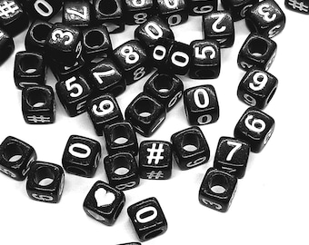 6mm Cube Black Acrylic Number Beads, DIY Jewellery Making
