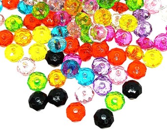 8mm Flat Round Acrylic Beads, Crystal-Like faceted Multicoloured, Jewellery Making