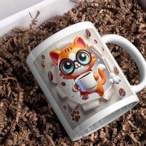 3D Cartoon Katze Tasse Lustige Geschenkidee für Katzenliebhaber und Kaffeefans Keramikbecher mit Brille und Kaffeetasse