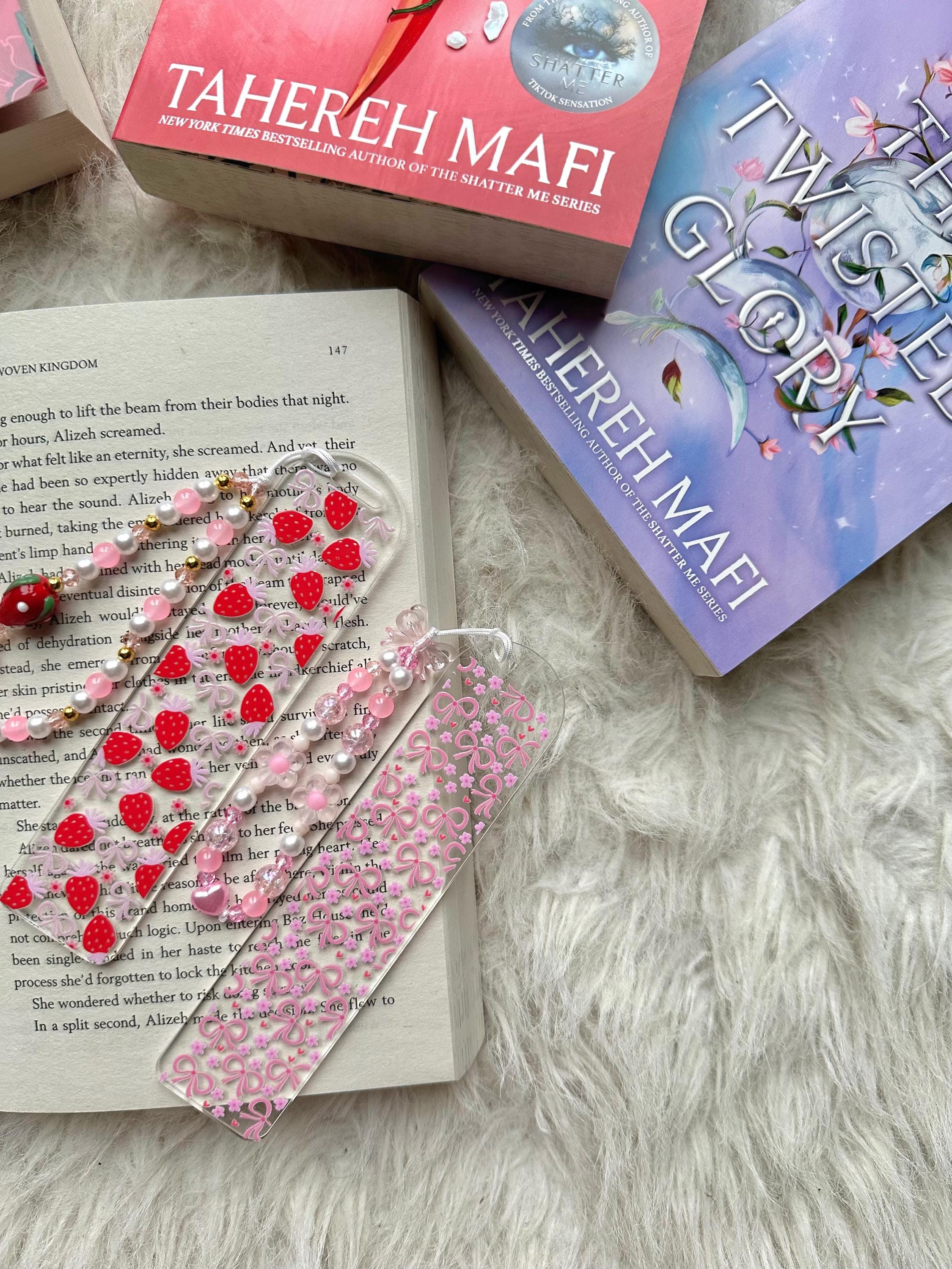 Strawberry & Pink Bow Acrylic Bookmark, Aesthetic BookTok BookMark, Cute Coquette Bookish Gift