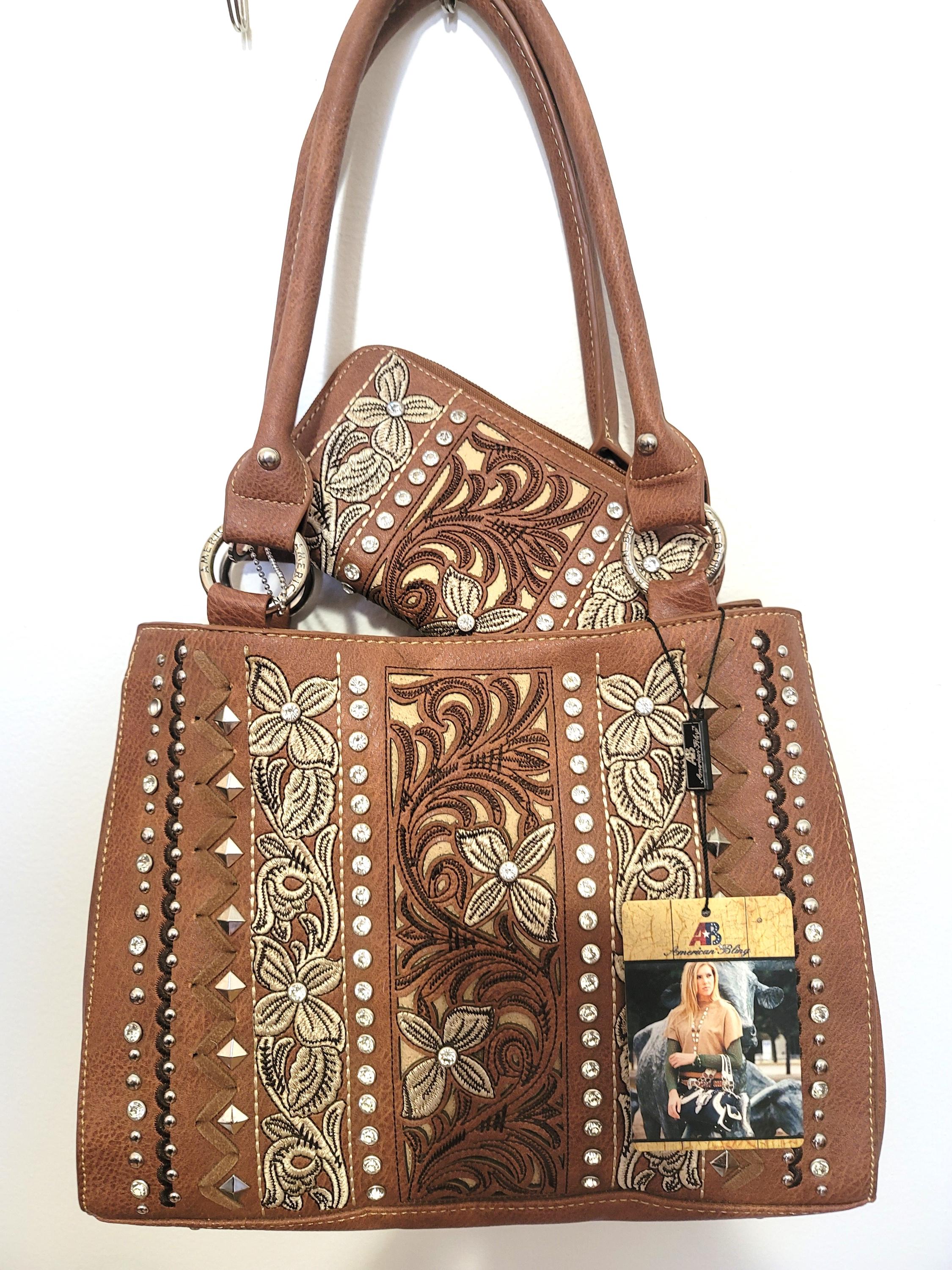 American Bling Teal Blue Western Studded Backpack and Wallet 2 Piece Set NEW Western Style Purse Women Wallet Set Handbag Religious Gift  main image 2