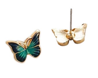Pendientes de mariposa con esmalte verde: delicadas joyas doradas