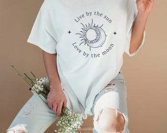Sun and Moon Shirt | Live by the Sun Love by the Moon Tee | Spiritual Graphic Tee | Aesthetic Shirt | Self Care Gift | Boho Line Art Shirt
