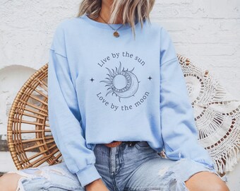 Sun and Moon Sweatshirt | Live by the Sun Love by the Moon Crewneck | Spiritual Aesthetic Sweater | Self Care Gift | Boho line art sweater