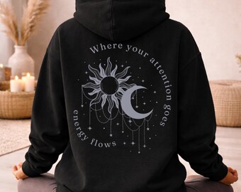 Mental Health Hoodie for Women – Energy Flow Back Print Hoodie – Healing Journey Sweatshirt – Self Love Empowerment Gift