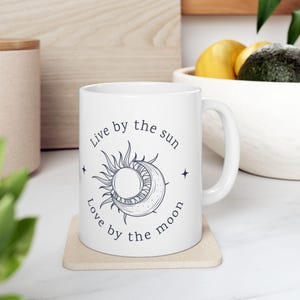 Self Care Mug – Mental Health Reminder Coffee Cup – Live by the Sun Love by the Moon – Gift for Her – Calm Morning Ritual Cup image 6