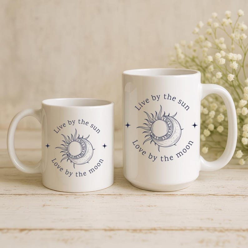 Self Care Mug – Mental Health Reminder Coffee Cup – Live by the Sun Love by the Moon – Gift for Her – Calm Morning Ritual Cup image 1