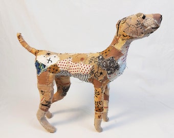 Handmade Dog Soft Sculpture Patchwork Figure