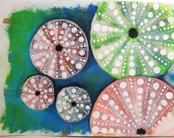 Original Painting of Sea Urchins on Canvas Paper