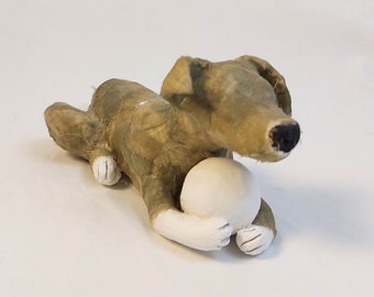 Handmade Dog with Ball Figure Sculpture