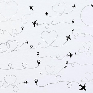 Airplane Path Bundle SVG PNG Files for Cutting Machines, Airplane Bundle SVG, Airplane Heart Bundle Svg, Love Airplane Silhouette