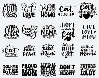 Ensemble SVG chat | Citations drôles de chaton, silhouettes (fichiers de découpe)