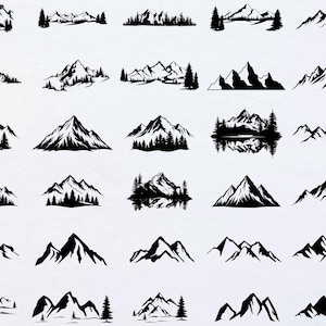 Mountains Bundle Svg, Góra rysowana ręcznie, Drzewo leśne Svg, Plik gór dla Cricut, Dla sylwetki, Pliki do cięcia, Png, DXF, Svg, Pliki EPS