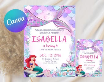 Little Mermaid Birthday Invitation, Ariel Party (EDITABLE Digital)