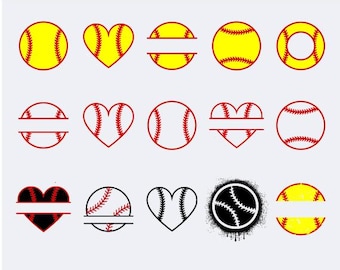 ソフトボール SVG バンドル、カットファイル、クリップアート（デジタルダウンロード）
