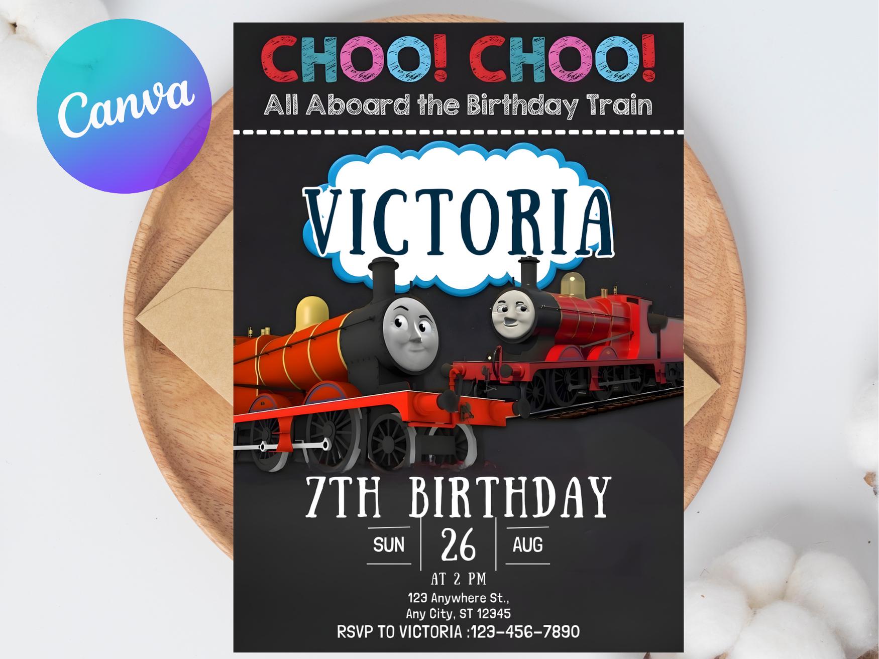 Editable Thomas the Tank Engine Birthday Invitation | Canva Digital ...