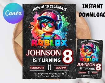 Roblox Birthday Invitation, Editable Game Party Invite (Digital Download)