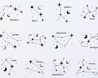 Paquete SVG de constelaciones del zodíaco, PNG de horóscopo, diseños astrológicos (descarga digital)