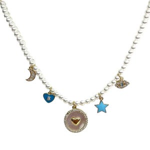 Beads and heart charm necklace