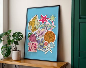 Lucky Girl Sticker Collage | Matte Vertical Poster