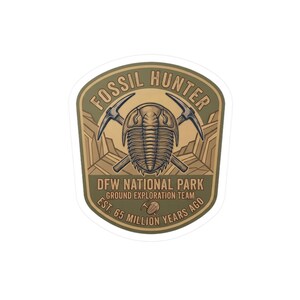 Fossil Hunter Trilobite Badge Kiss-Cut Vinyl Decal | National Park Patch Style