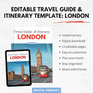 LONDON Customizable Travel Guide & Itinerary Template | Edit in Canva | Trip Planner | Editable Travel Planner | Trip Itinerary