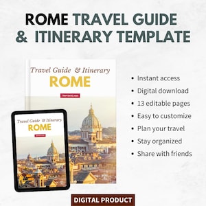 ROME Customizable Travel Guide & Itinerary | Digital Download | Trip Planner | Editable Travel Planner | Trip Itinerary | Holiday Itinerary