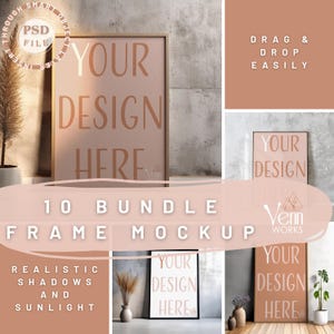 Pack of 10 Frame Portrait Mockups | Large Leaning Frame Mockup Bundle | Modern Wall Art PSD Set | DIN A Ratio Poster Mockups