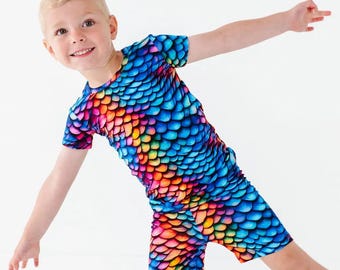 Pijamas de dragón para niños: dos piezas de bambú, con parte superior e inferior de manga corta para niños y niñas.
