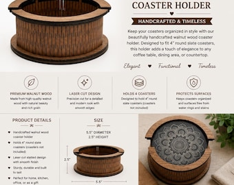 Round Slate Walnut Coaster Holder 4 x 4 Made in Michigan
