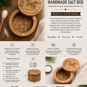 Acacia Wood Salt Box Engraved - Made in Michigan