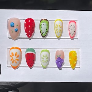 Tropical Fruit 3D Press-On Nail Set (Medium Almond) – Hand Painted