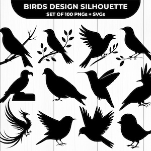 Bundle Silhouette oiseau SVG, 100 oiseaux PNG Clipart, vol et oiseaux perchés SVG pour Cricut, Nature Stickers Clip Art, décalcomanies en vinyle noir