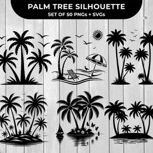Pacchetto SVG di palme, silhouette di palme, clipart di palme, file di taglio di palme per circuiti, vita da spiaggia in formato SVG, scena estiva su un'isola