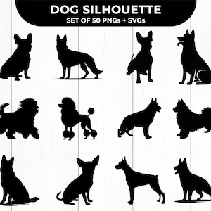 Hond SVG silhouet bundel, hondenrassen silhouetten, hond clipart, huisdier silhouet, hond Cricut bestand, hond kunst aan de muur, digitale download, png vector