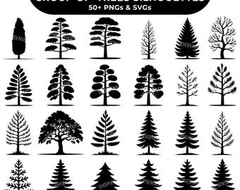 Pacchetto SVG di alberi, sagoma di pino, foresta di pini SVG, linea di alberi SVG, clipart PNG di pino, albero di Natale SVG, file di taglio di alberi per Cricut