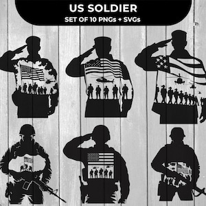 Soldato USA in formato SVG, Pacchetto PNG di soldato veterano in formato SVG, Truppe militari americane in formato SVG, Esercito in formato SVG, Bandiera USA in formato SVG, Silhouette, Sublimazione del 4 luglio