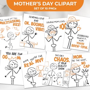 Paquete de imágenes prediseñadas divertidas del Día de la Madre / Vida de mamá SVG PNG / Diseños digitales imprimibles para tarjetas de regalo y camisetas / Descarga digital de figuras de palitos