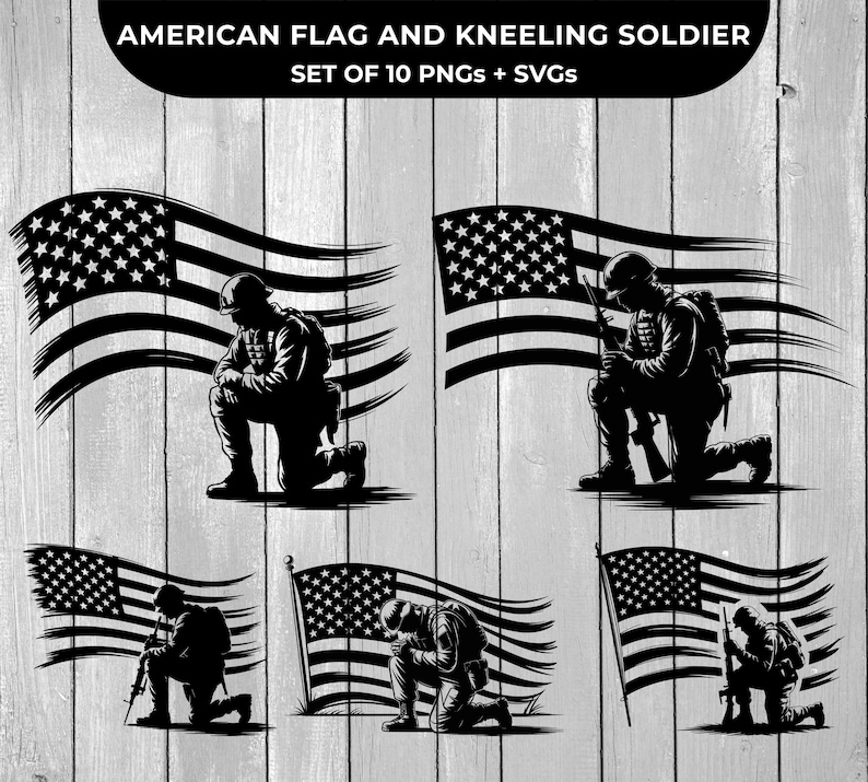Kneeling Soldier With American Flag SVG PNG, Military Memorial Clipart ...