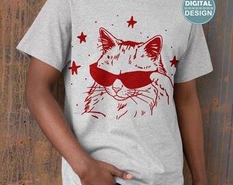 Occhiali da sole a forma di gatto in formato PNG | Illustrazione di gatto divertente | Arte di gatti alla moda | Arte murale stampabile 300 DPI