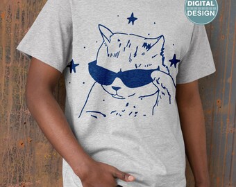 Occhiali da sole a forma di gatto in formato PNG | Illustrazione di gatto divertente | Arte di gatti alla moda | Arte murale stampabile 300 DPI