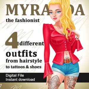 Fashion Paper Doll Miranda | Printable Double-Sided Paper Doll with 4 Stylish Outfits | Teen Girl Digital Craft | PDF | Gift for Teen Girl