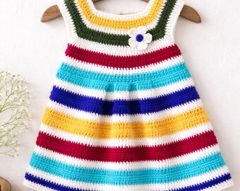 Handgemaakte gehaakte babyjurk | Zachte katoenen gebreide jurk, zomerbaby-outfit