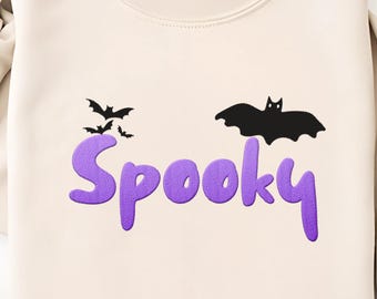 Sudadera bordada de Halloween: Murciélagos espeluznantes, cuello redondo acogedor para otoño.