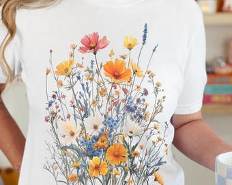 Cottagecore Wildflowers T-Shirt, Vintage Floral Boho Tee