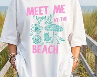 Camiseta "Nos vemos en la playa", camiseta de vacaciones con dibujos playeros, camiseta veraniega costera, sudadera con estética de chica coco, ropa para viajes a la playa.
